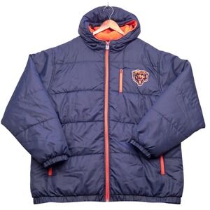 VTG NFL Pro Line Chicago Bears Puffer Jacket Hooded Mens XL Orange Navy Football